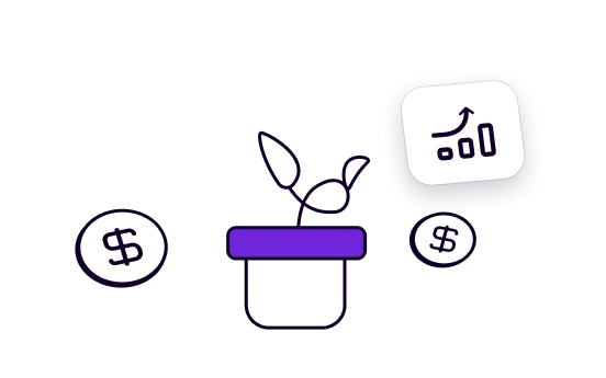 Inversiones y rescates Cuentasa Prex Icono de planta con flechas circulares que representa las inversiones y rescates automáticos de saldo en Cuentasa Prex.